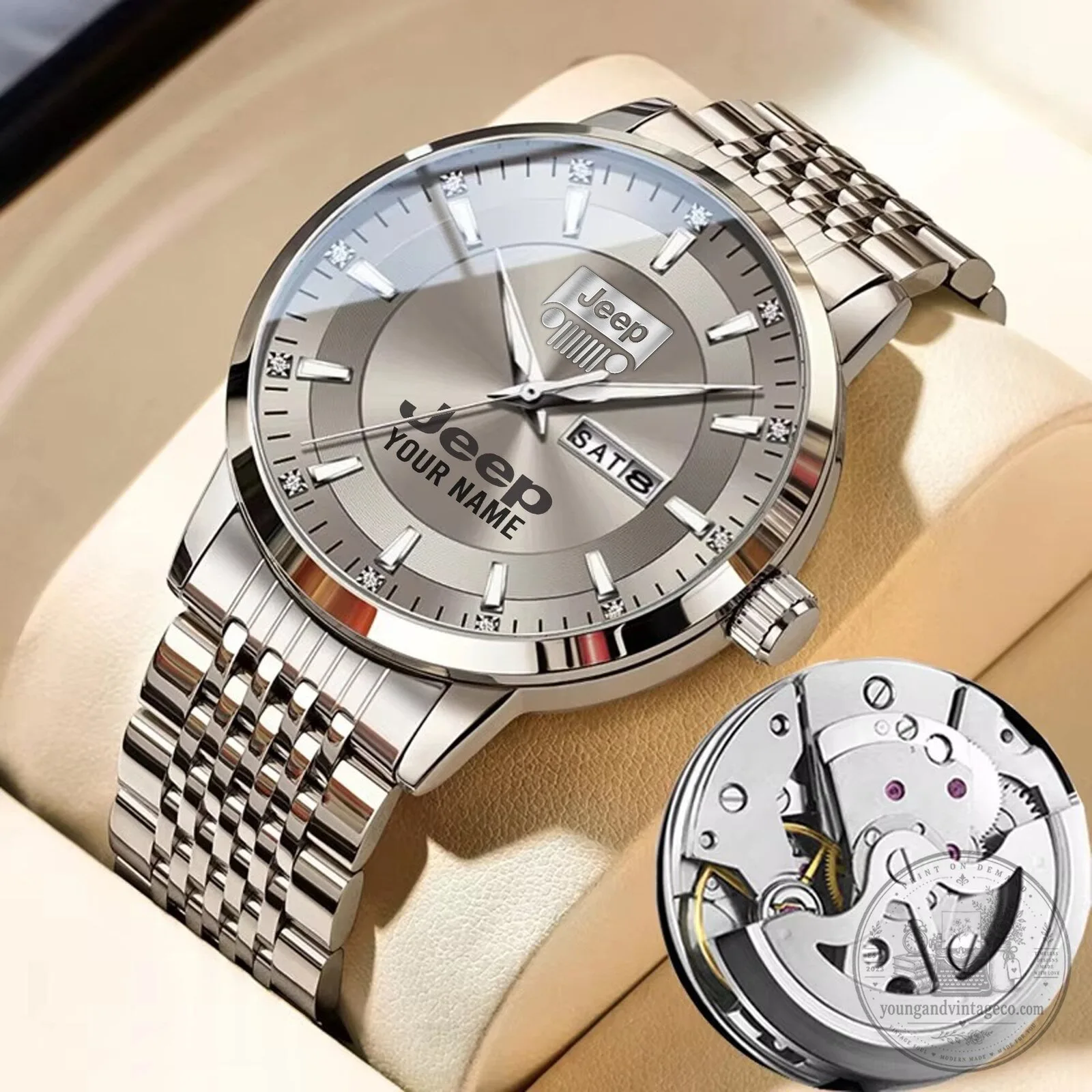 Jeep Custom Name Elegant Fashion Design Silver Stainless Steel Watch