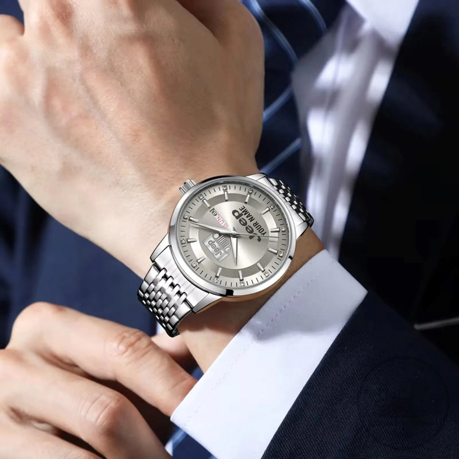 Jeep Custom Name Elegant Fashion Design Silver Stainless Steel Watch 8 Jeep Custom Name Elegant Fashion Design Silver Stainless Steel Watch