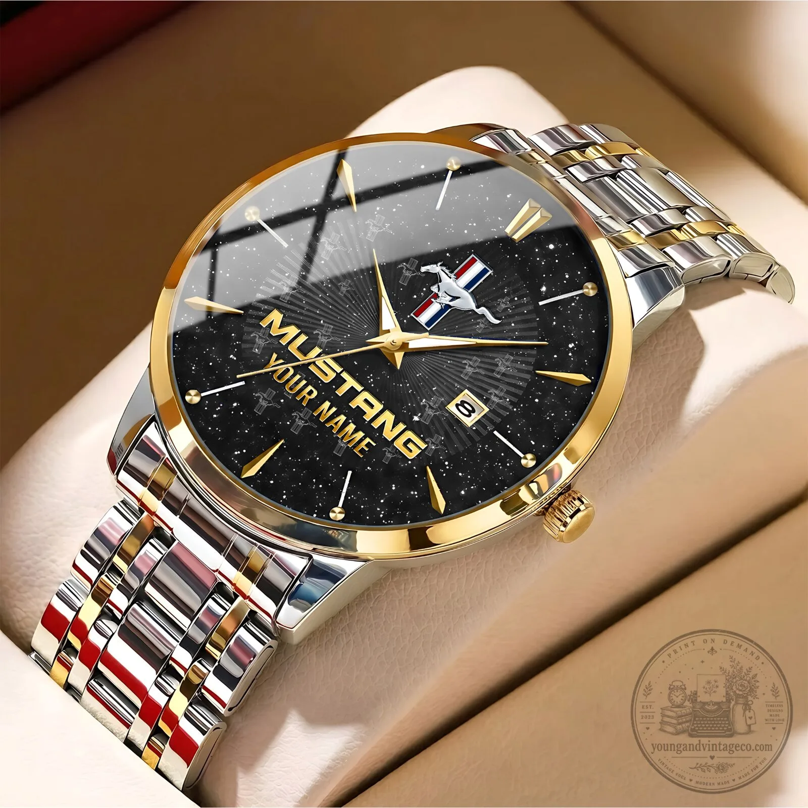 Ford Mustang Custom Name Starry Night Design Gold Tone Watch 11 Ford Mustang Custom Name Starry Night Design Gold Tone Watch