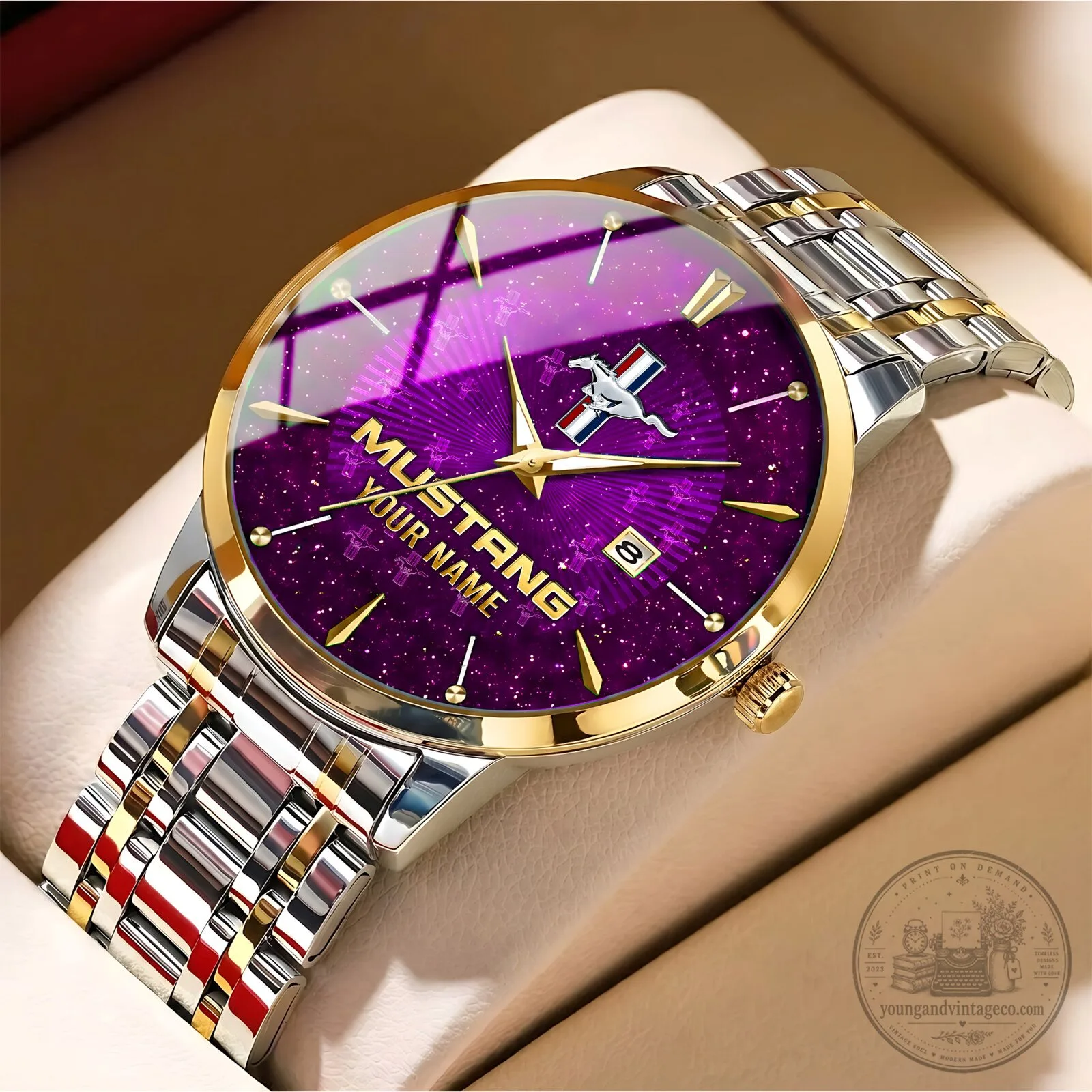 Ford Mustang Custom Name Starry Night Design Gold Tone Watch 12 Ford Mustang Custom Name Starry Night Design Gold Tone Watch
