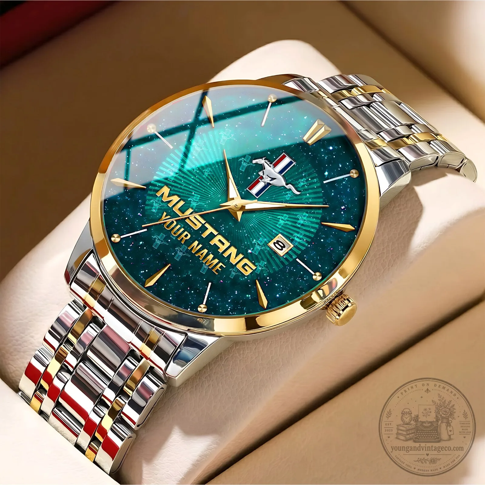 Ford Mustang Custom Name Starry Night Design Gold Tone Watch 14 Ford Mustang Custom Name Starry Night Design Gold Tone Watch