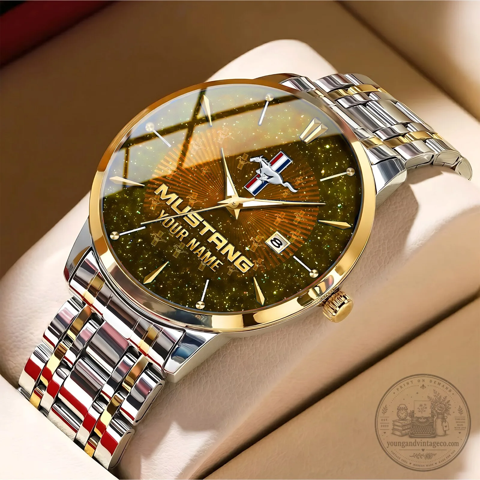 Ford Mustang Custom Name Starry Night Design Gold Tone Watch 15 Ford Mustang Custom Name Starry Night Design Gold Tone Watch