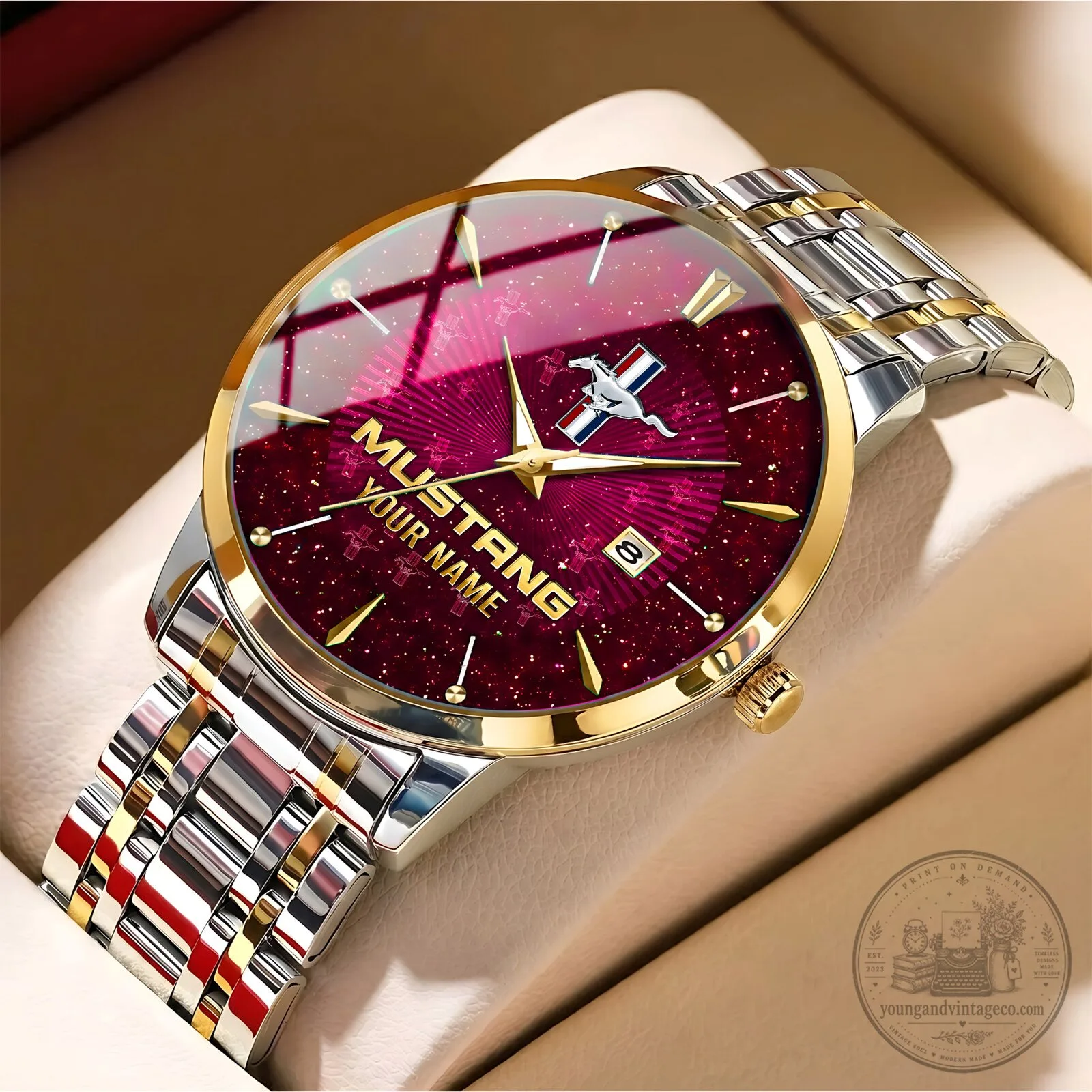 Ford Mustang Custom Name Starry Night Design Gold Tone Watch 16 Ford Mustang Custom Name Starry Night Design Gold Tone Watch
