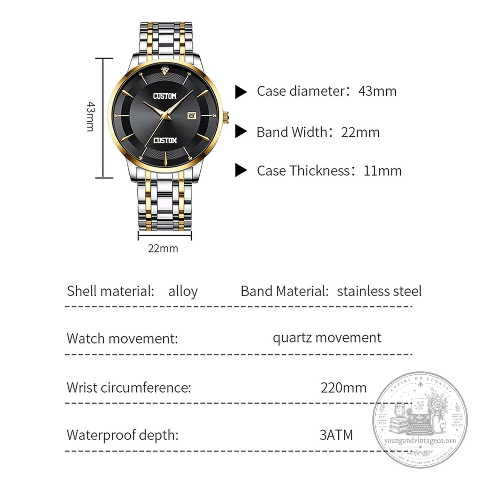 Ford Mustang Custom Name Starry Night Design Gold Tone Watch 19 Ford Mustang Custom Name Starry Night Design Gold Tone Watch