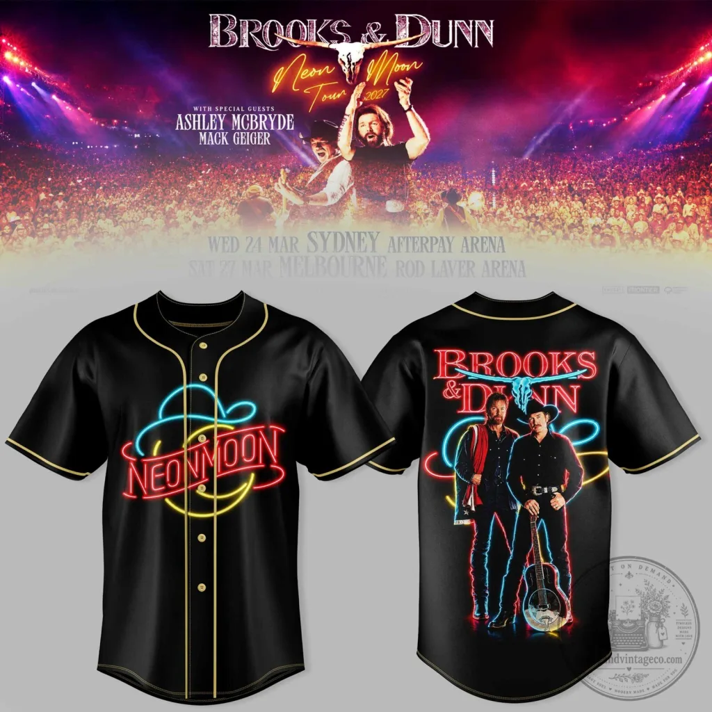 Brooks & Dunn Neon Moon Tour 2027 Concert Black Baseball Jersey Brooks & Dunn Neon Moon Tour 2027 Concert Black Baseball Jersey