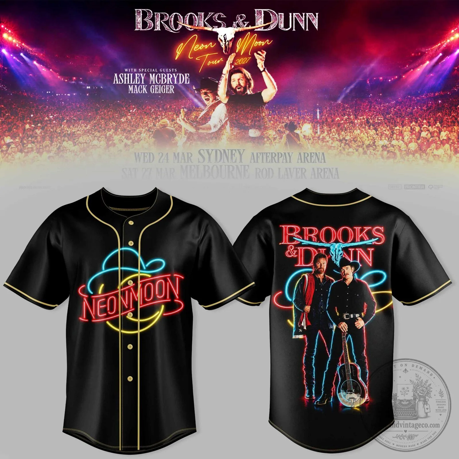Brooks & Dunn Neon Moon Tour 2027 Concert Black Baseball Jersey