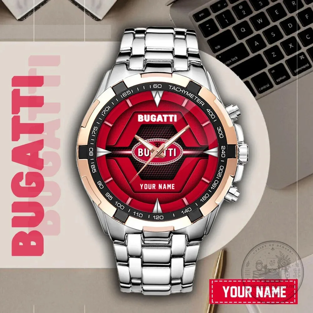 Bugatti Custom Name Red Dial Silver Chronograph Watch for Men 8 Bugatti Custom Name Red Dial Silver Chronograph Watch for Men