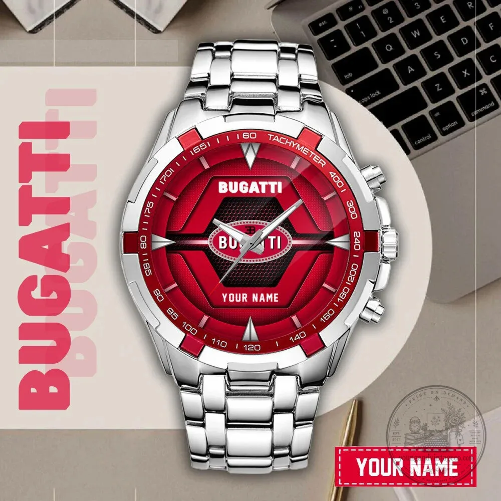 Bugatti Custom Name Red Dial Silver Chronograph Watch for Men 12 Bugatti Custom Name Red Dial Silver Chronograph Watch for Men