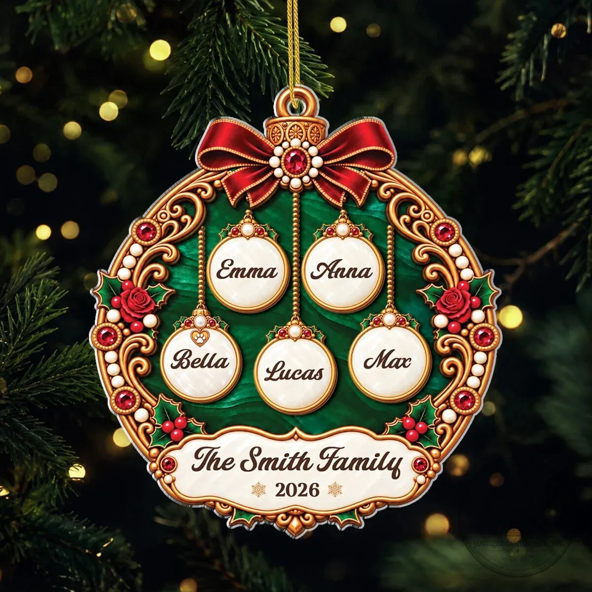 Personalized Family Name Christmas Bauble Ornament with Custom Names