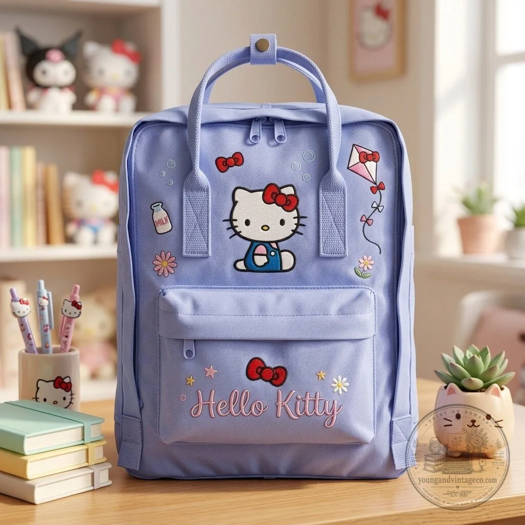 Hello Kitty Embroidered Kawaii Character Backpack for School and Travel