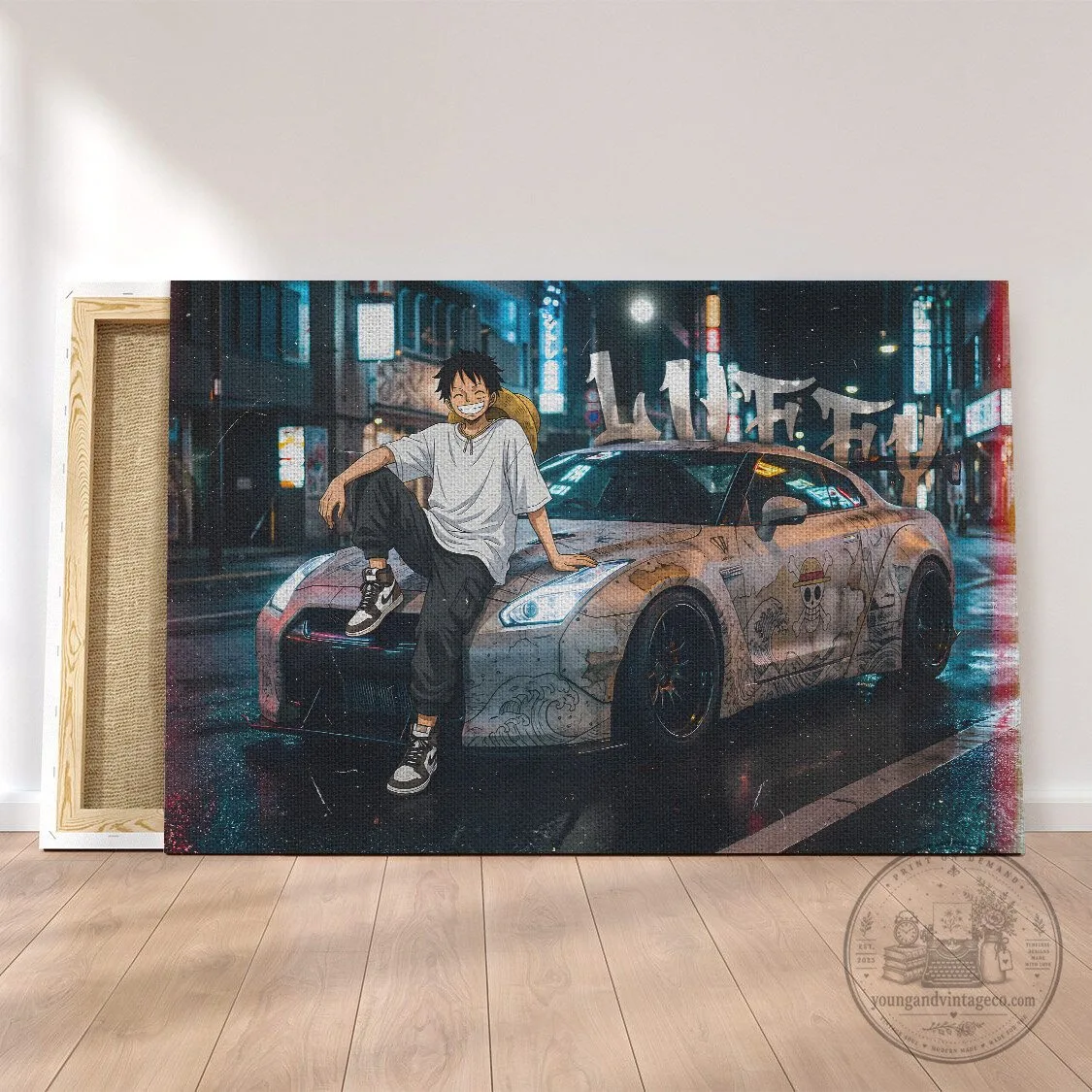 Monkey D. Luffy One Piece Anime Nissan GT-R Canvas Wall Art