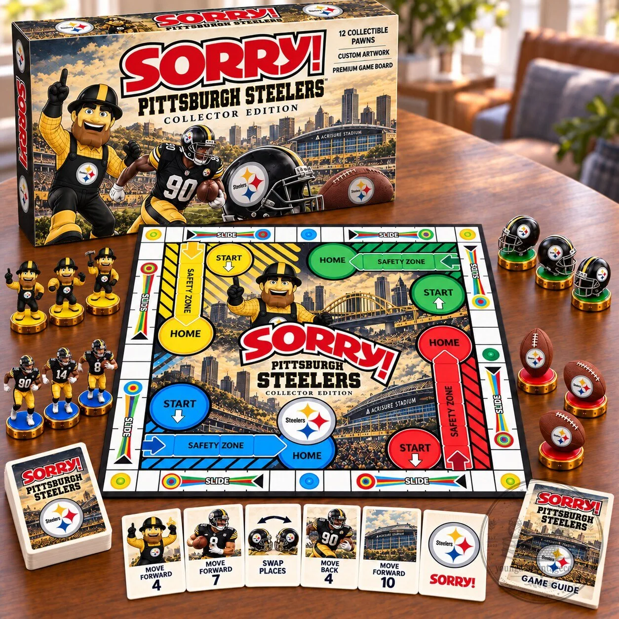Pittsburgh Steelers Sorry! Collector's Edition Board Game with Custom Pawns