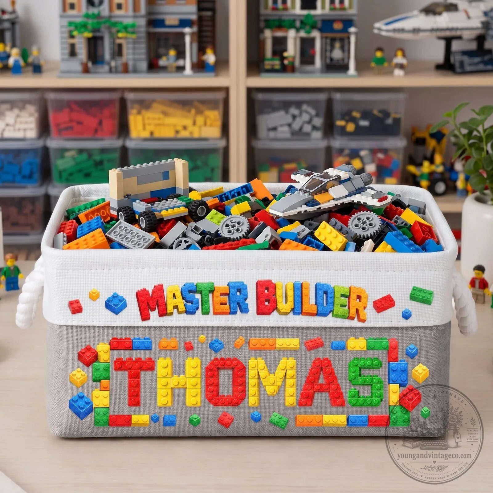 Personalized Master Builder Building Blocks Storage Basket For Kids 8 Personalized Master Builder Building Blocks Storage Basket For Kids