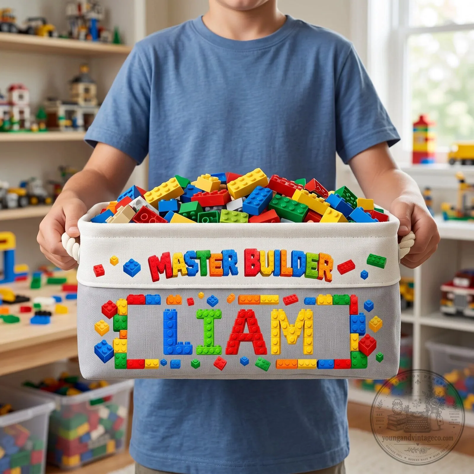 Personalized Master Builder Building Blocks Storage Basket For Kids 9 Personalized Master Builder Building Blocks Storage Basket For Kids