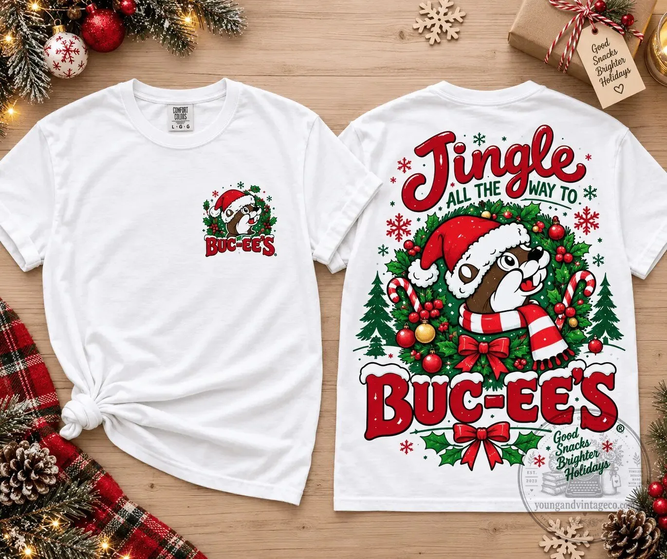 Buc-ee's Christmas Jingle All The Way Holiday White T-Shirt 5 Buc-ee