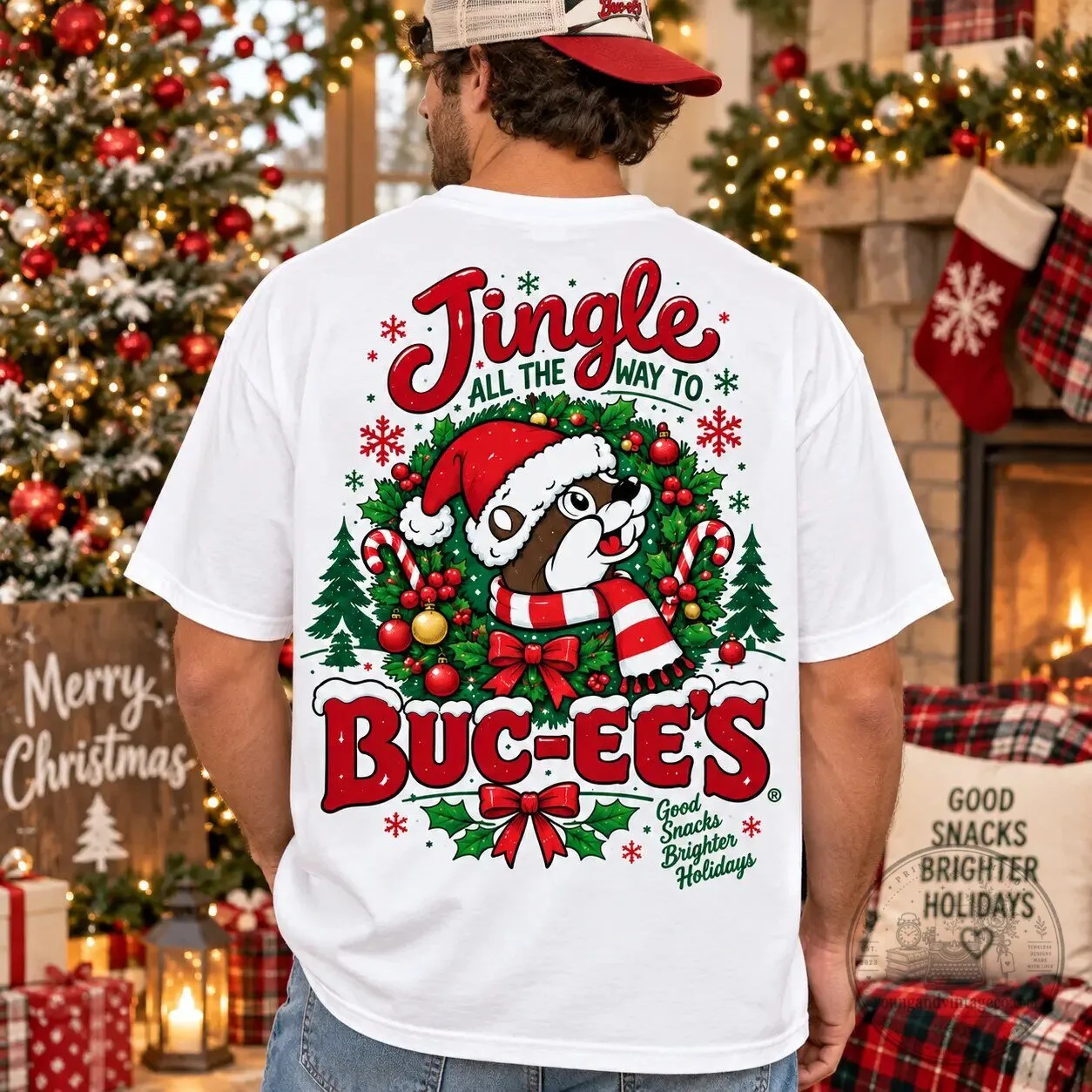 Buc-ee's Christmas Jingle All The Way Holiday White T-Shirt 6 Buc-ee