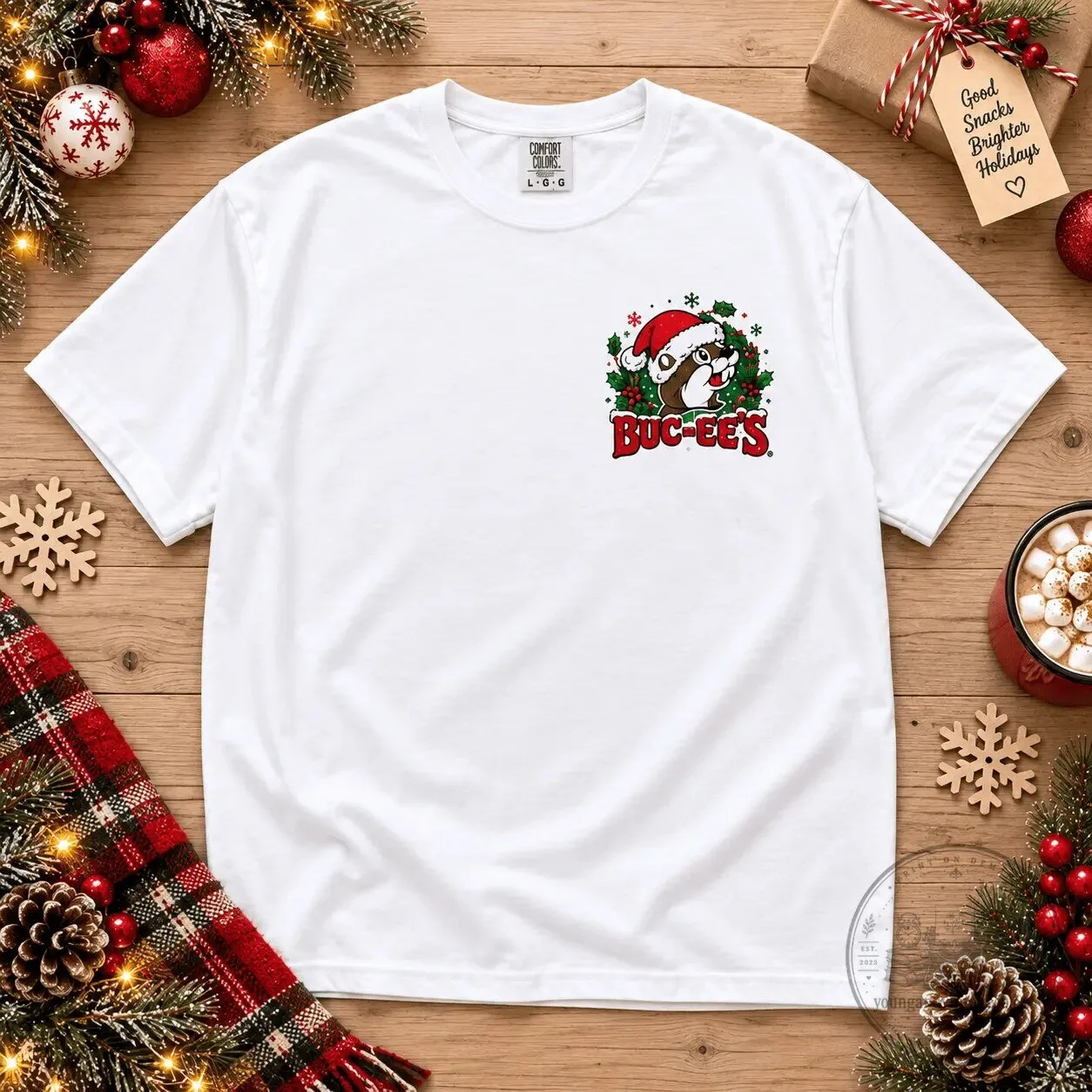 Buc-ee's Christmas Jingle All The Way Holiday White T-Shirt 7 Buc-ee