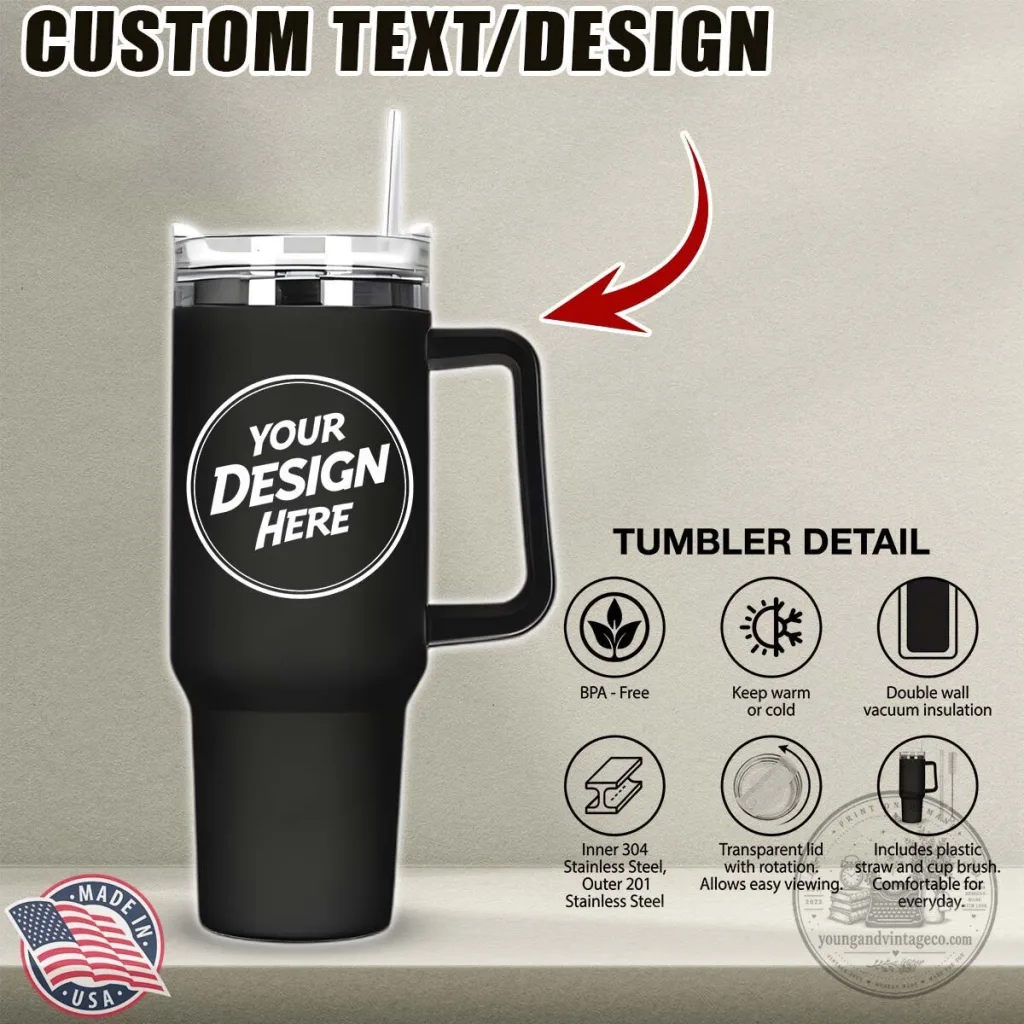 Personalized Custom Text Design Insulated Stainless Steel Tumbler with Handle 45 Personalized Custom Text Design Insulated Stainless Steel Tumbler with Handle