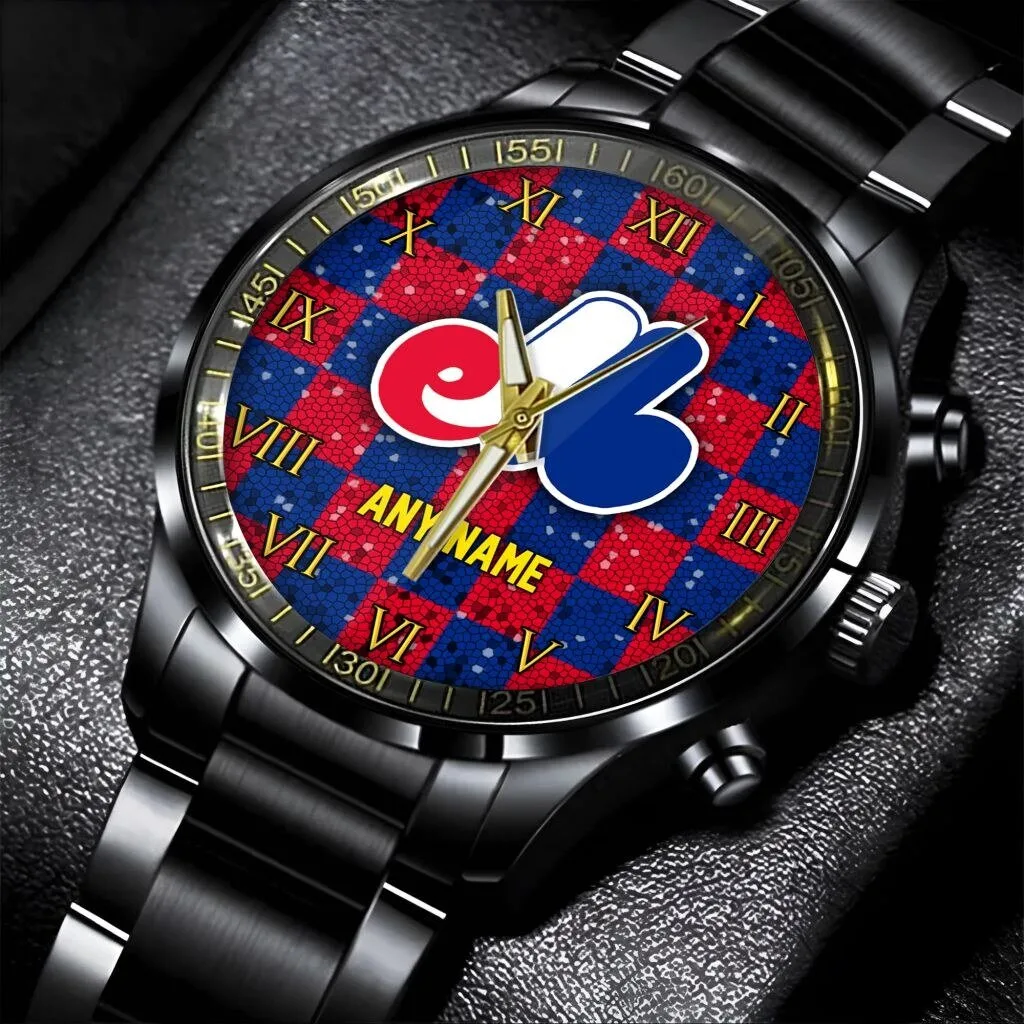 Montreal Expos Personalized Name Black Stainless Steel Watch