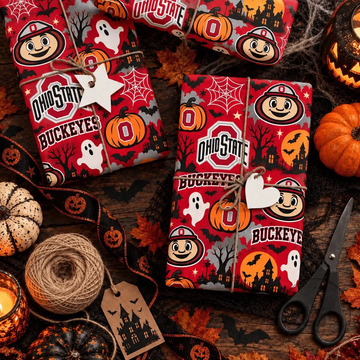 Ohio State Buckeyes Halloween Spooky Pattern Gift Wrapping Paper 1 Ohio State Buckeyes Halloween Spooky Pattern Gift Wrapping Paper