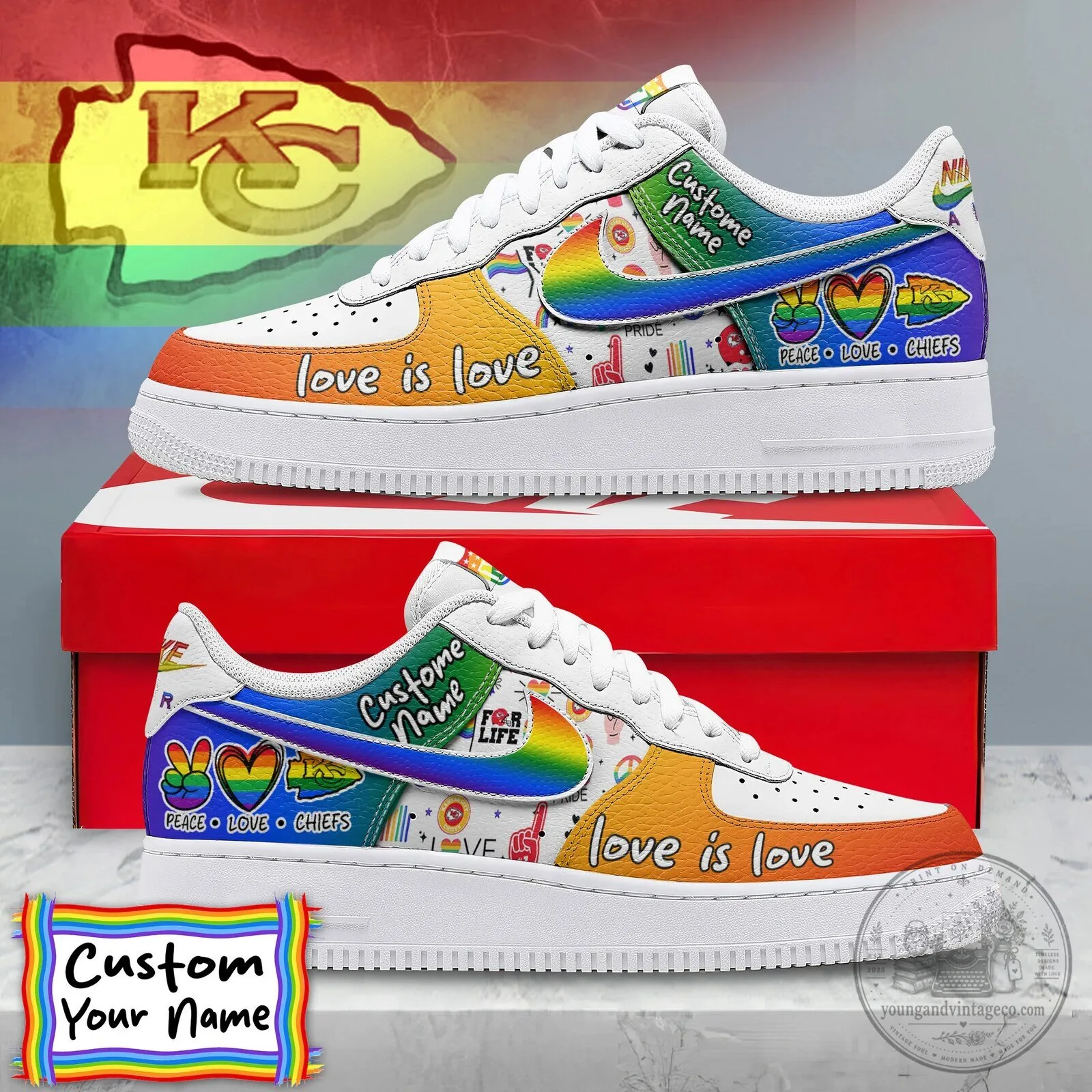 Kansas City Chiefs Pride Love Is Love Custom Name Air Force 1 Shoes