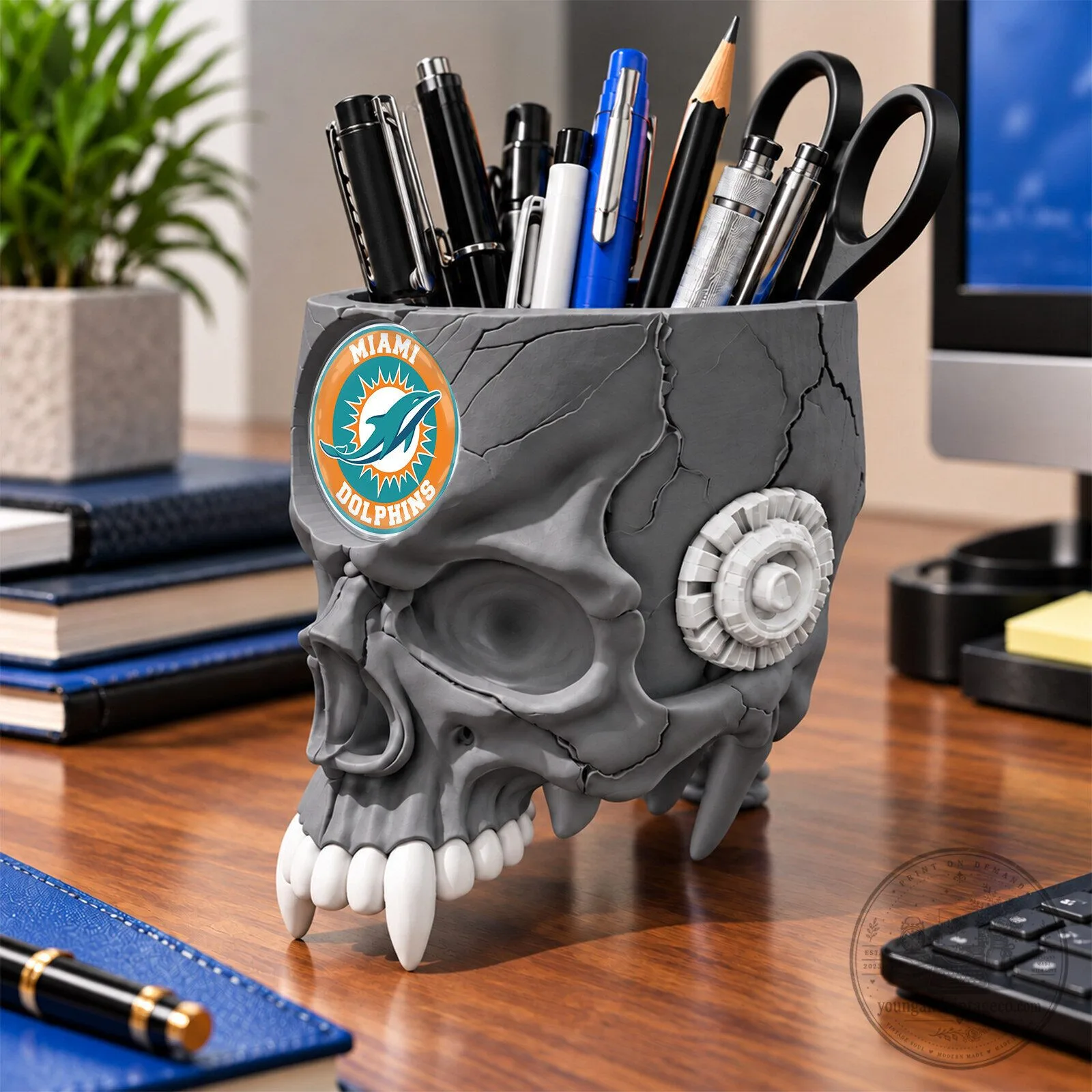 Miami Dolphins Football Team Skull Pen Holder Desk Organizer 8 Miami Dolphins Football Team Skull Pen Holder Desk Organizer