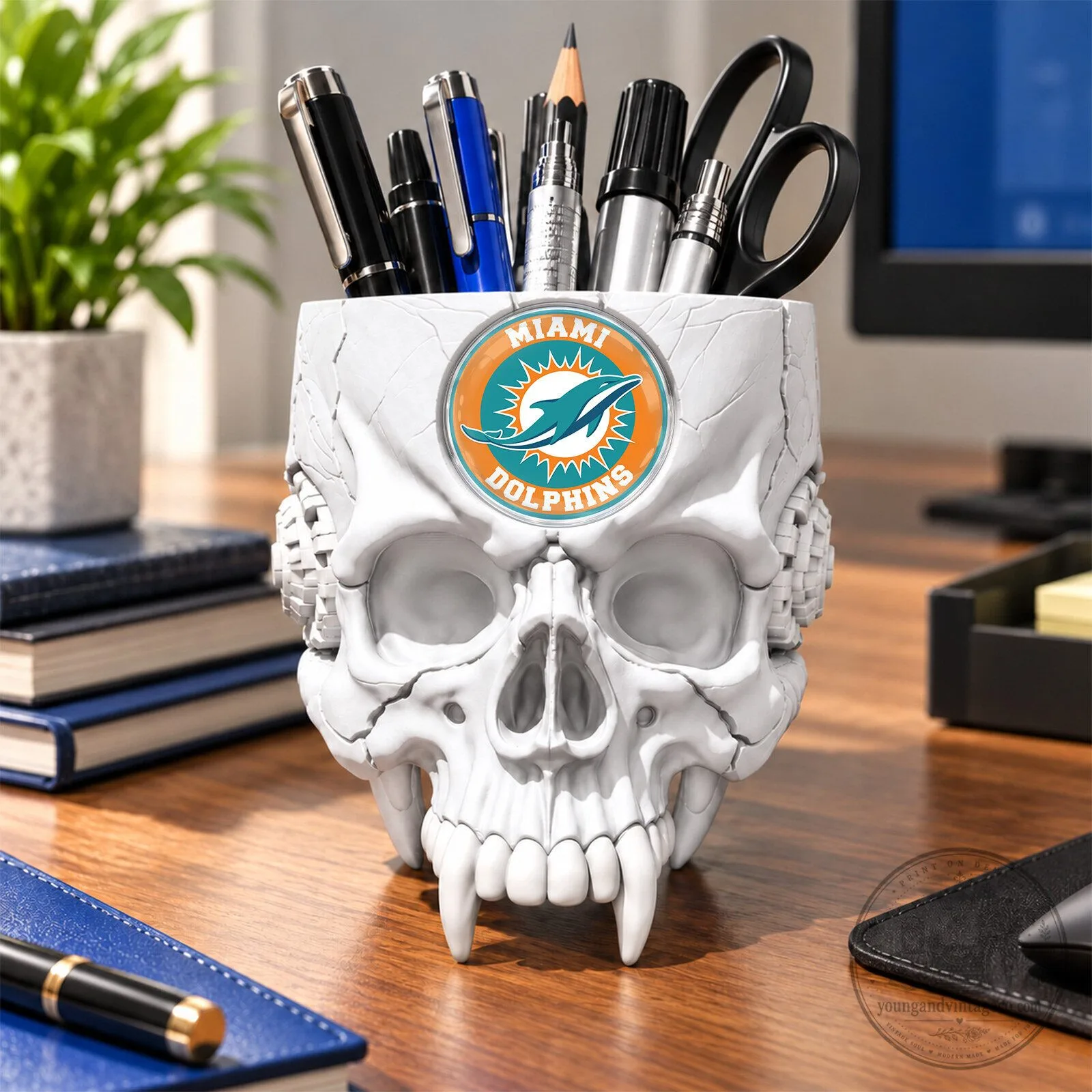 Miami Dolphins Football Team Skull Pen Holder Desk Organizer 9 Miami Dolphins Football Team Skull Pen Holder Desk Organizer