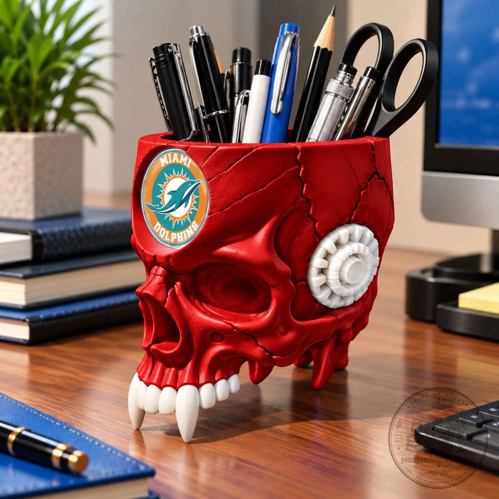 Miami Dolphins Football Team Skull Pen Holder Desk Organizer 11 Miami Dolphins Football Team Skull Pen Holder Desk Organizer