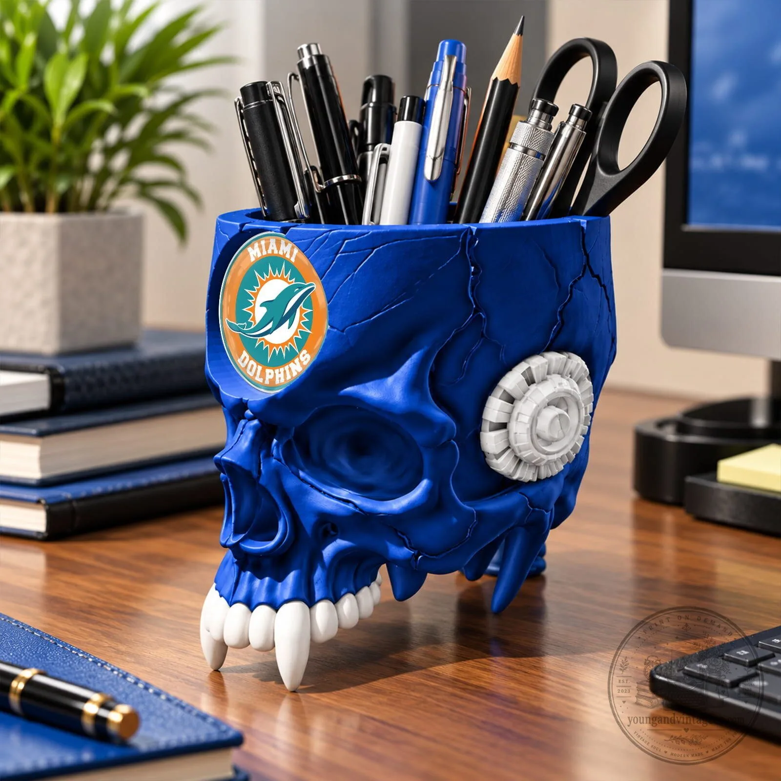 Miami Dolphins Football Team Skull Pen Holder Desk Organizer 12 Miami Dolphins Football Team Skull Pen Holder Desk Organizer