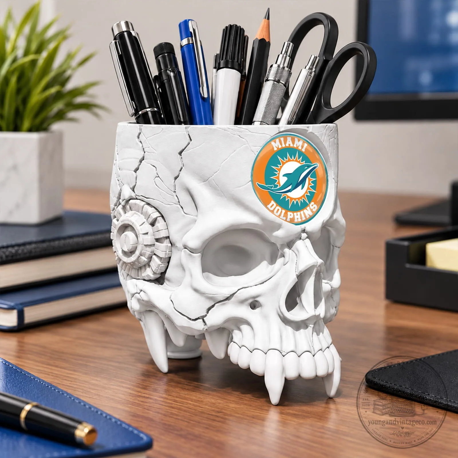 Miami Dolphins Football Team Skull Pen Holder Desk Organizer 13 Miami Dolphins Football Team Skull Pen Holder Desk Organizer
