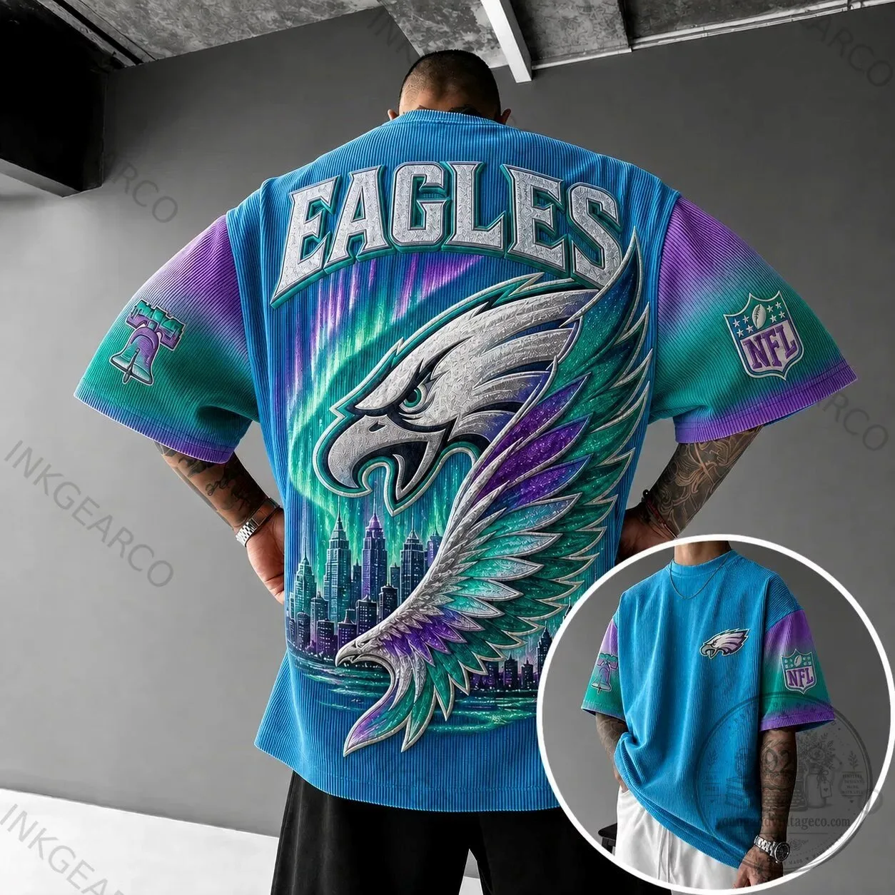Philadelphia Eagles Northern Lights Graphic Print T-Shirt 1 Philadelphia Eagles Northern Lights Graphic Print T-Shirt