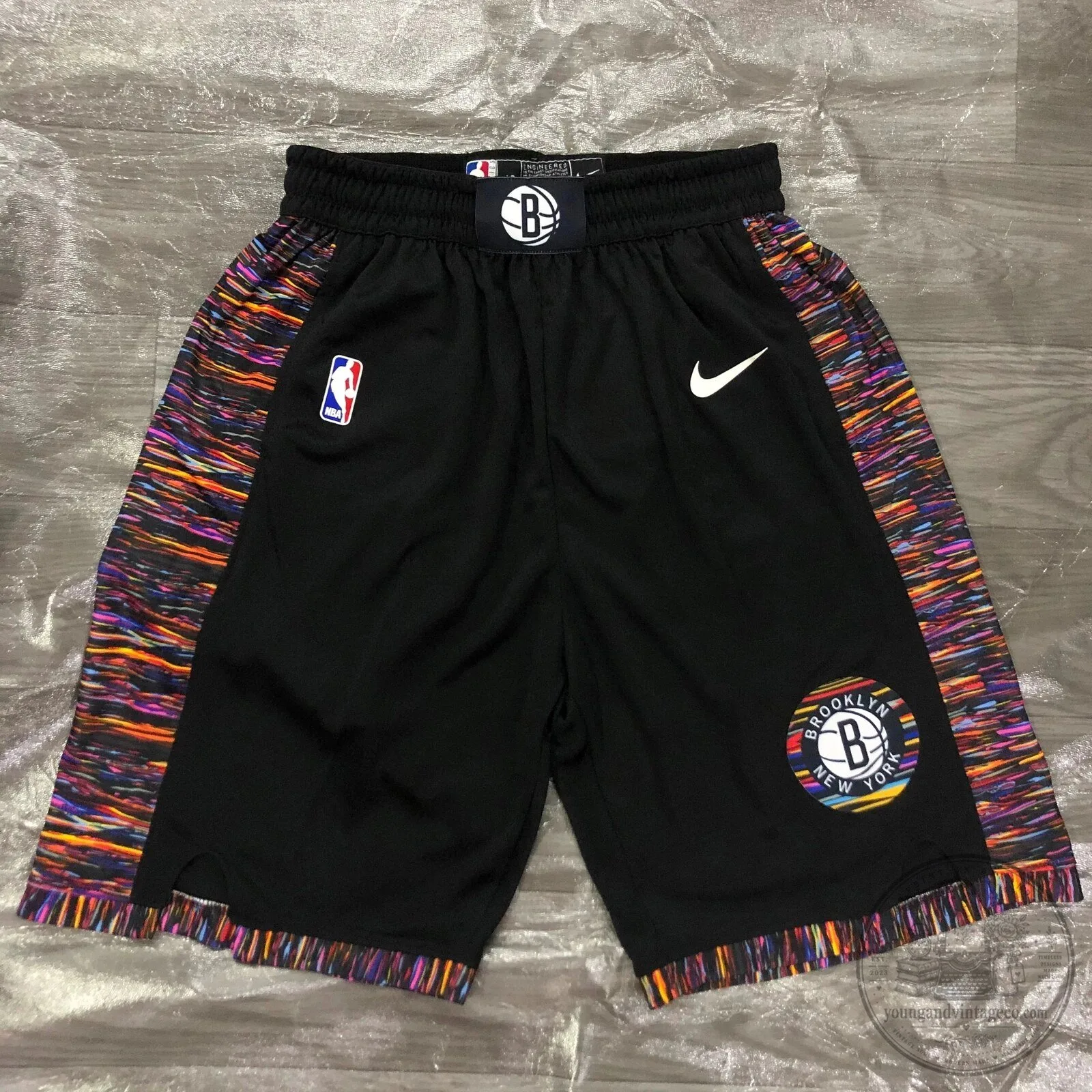 Brooklyn Nets City Edition Black Basketball Shorts with Colorful Side Panels