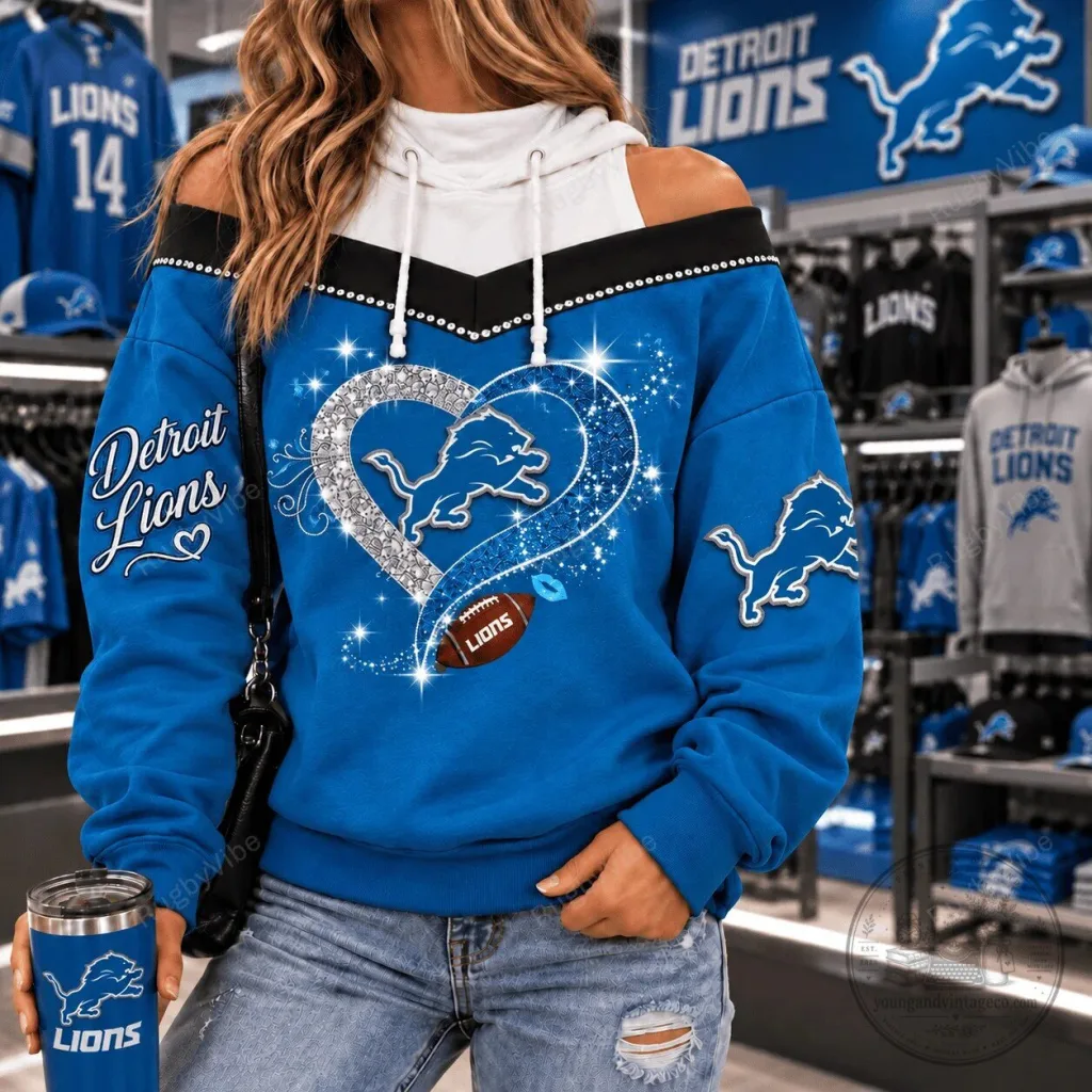 Detroit Lions Football Team Sparkle Heart Hoodie Detroit Lions Football Team Sparkle Heart Hoodie