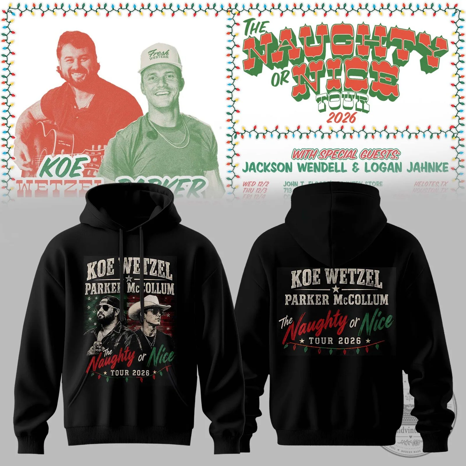 Koe Wetzel and Parker McCollum Naughty or Nice Tour 2026 Hoodie