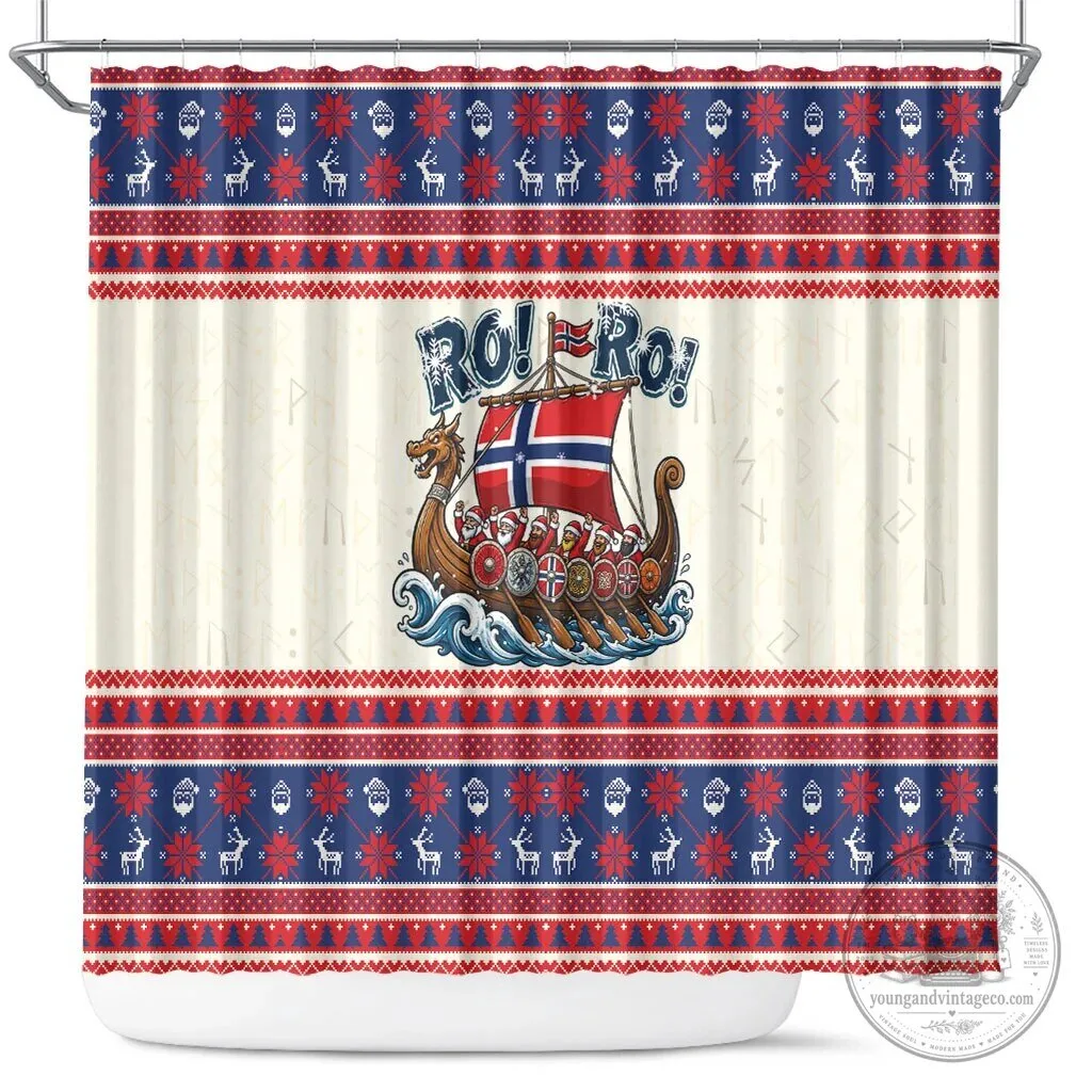 Norway Christmas Ro Ro Viking Santa Claus Holiday Bathroom Shower Curtain