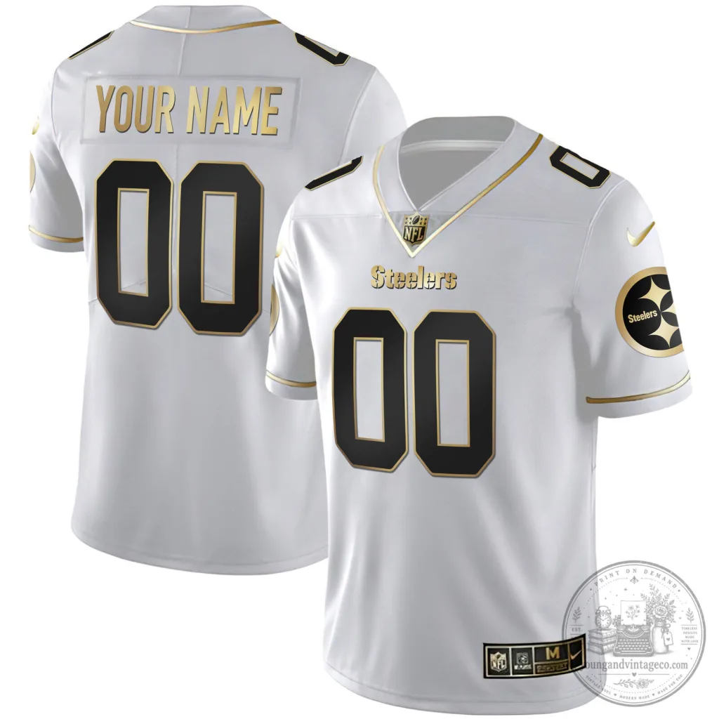 Pittsburgh Steelers White Gold Custom Name and Number Football Jersey Pittsburgh Steelers White Gold Custom Name and Number Football Jersey