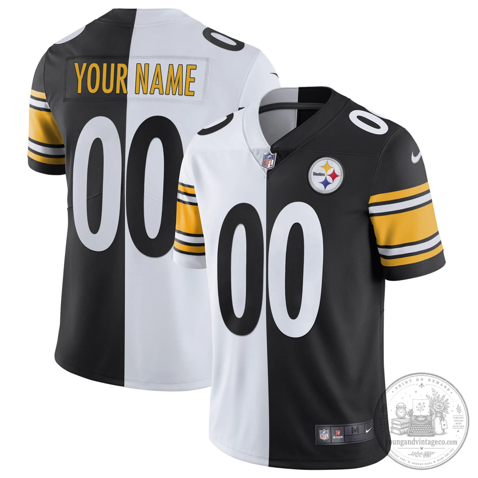 Pittsburgh Steelers White Gold Custom Name and Number Football Jersey 6 Pittsburgh Steelers White Gold Custom Name and Number Football Jersey
