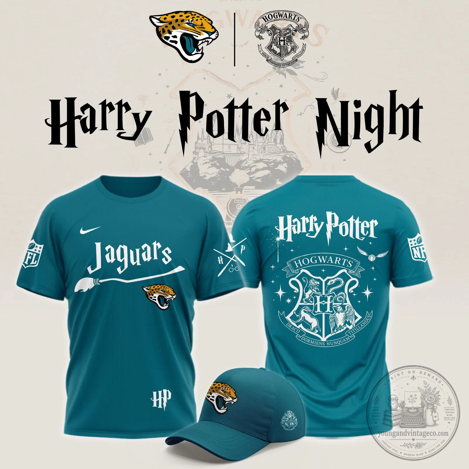 Jacksonville Jaguars Harry Potter Night Teal T-Shirt