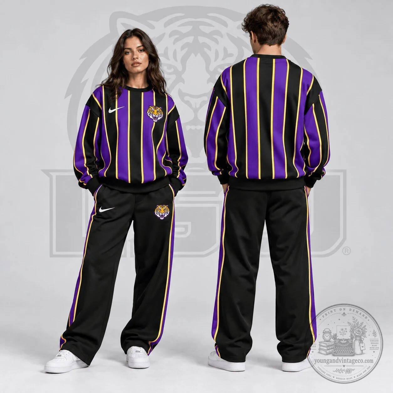 Louisiana State Tigers Vertical Stripe Crewneck Sweatshirt for Men and Women