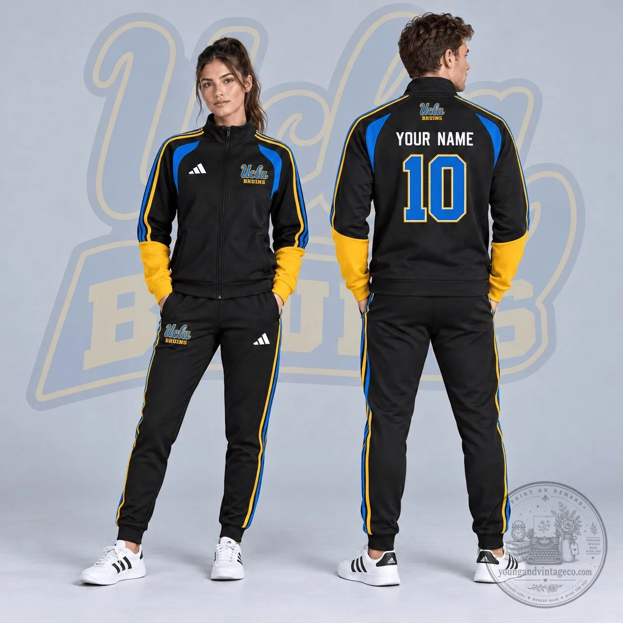 UCLA Bruins Personalized Varsity Stripe Full-Zip Jacket and Jogger Tracksuit Set