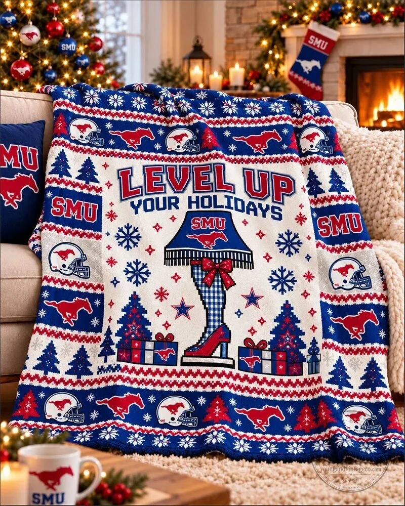 Southern Methodist University Mustangs Level Up Your Holidays Christmas Blanket